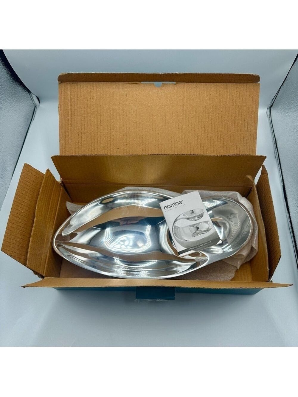 Nambe Pinion Chip & Dip Serving Bowl Metal Alloy Divided Platter Modern NIB - Picture 9 of 16